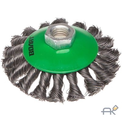 Щетка дисковая косич.100мм/M14 ВОЛАТ (для УШМ шлифмашины болгарки М14 тарелка торцевая крацовка) (81060-100)